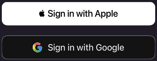 The Sign in with Apple and Sign in with Google buttons