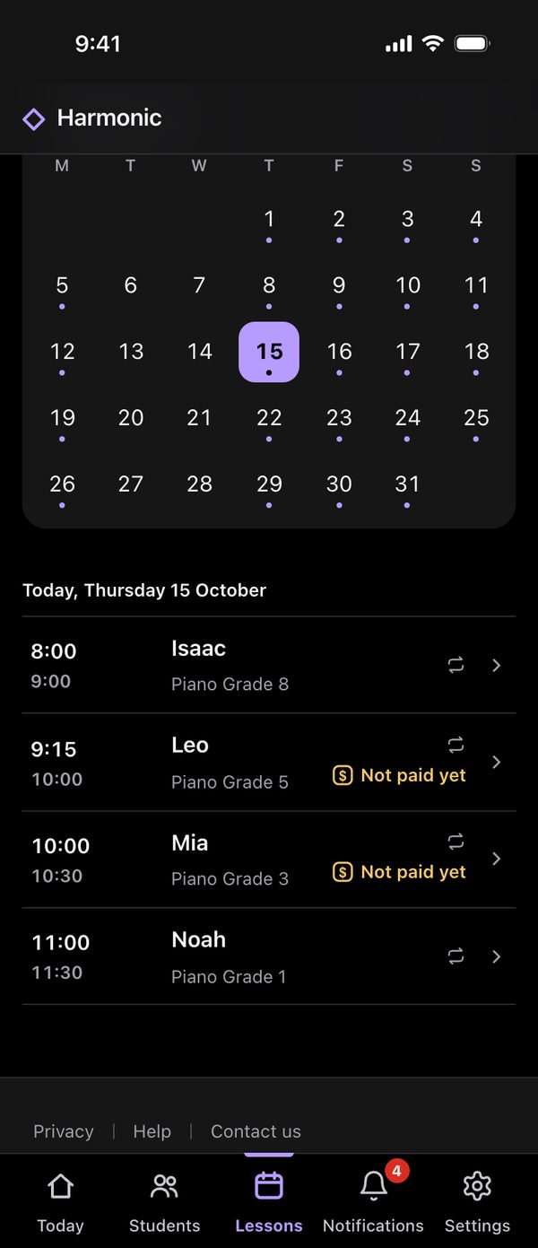 Harmonic on the web on a phone: Lessons, the month and today’s list