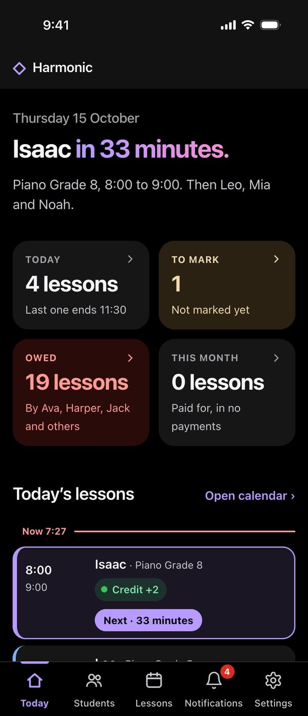 Harmonic on the web on a phone: Today, with Isaac’s lesson next